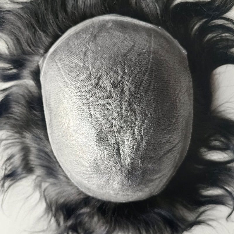 Feycici ultra-thin skin men's hair system with invisible V-loop bio-scalp toupee, showcasing natural hair density and scalp coverage.