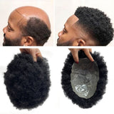 Mens Afro Kinky Curly Toupee - Full PU Bio-Skin Base V-Looped Human Hair Replacement System