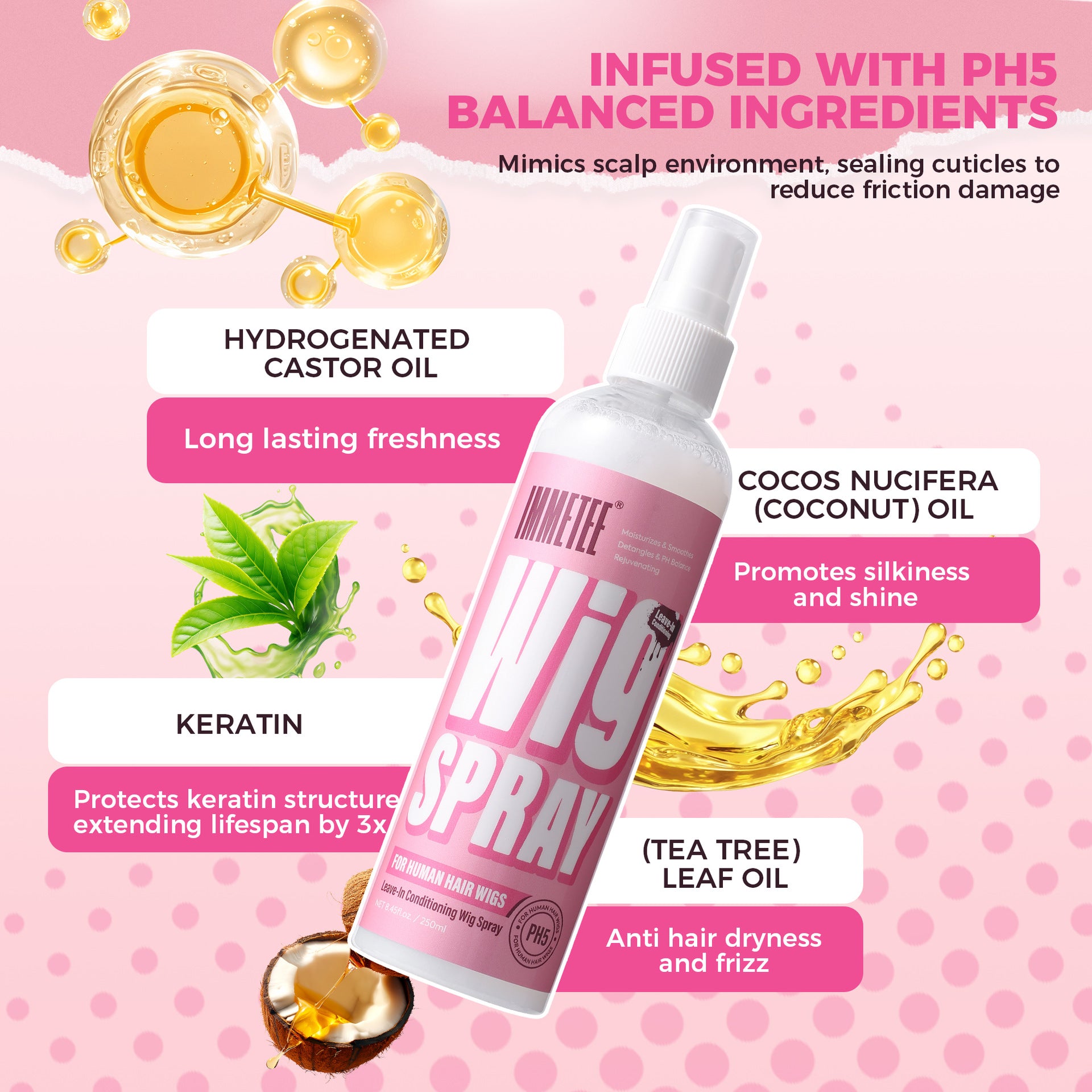 2-in-1 Leave-In Conditioning Wig Spray (8.45fl.oz/250ml) - pH Balanced Bio-Care