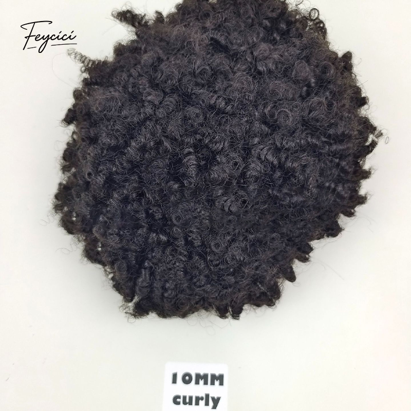 Mens Multi-Texture Wool Curl Toupee - Full PU Skin Base Hair System with Reverse Split Knot