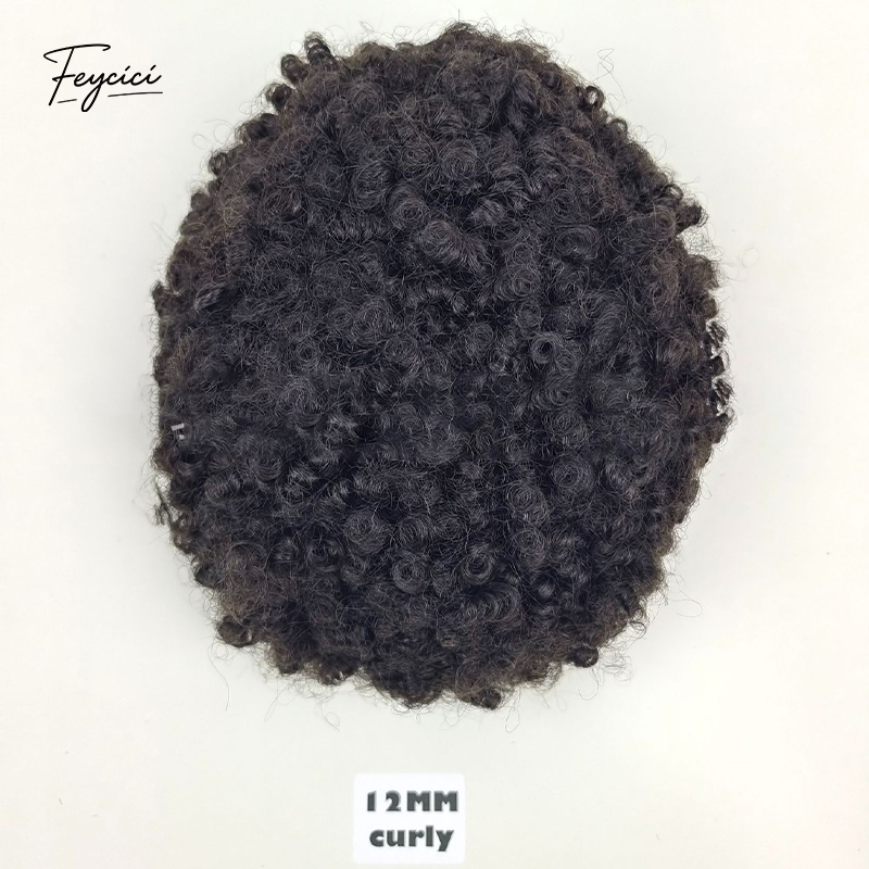 Mens Multi-Texture Wool Curl Toupee - Full PU Skin Base Hair System with Reverse Split Knot