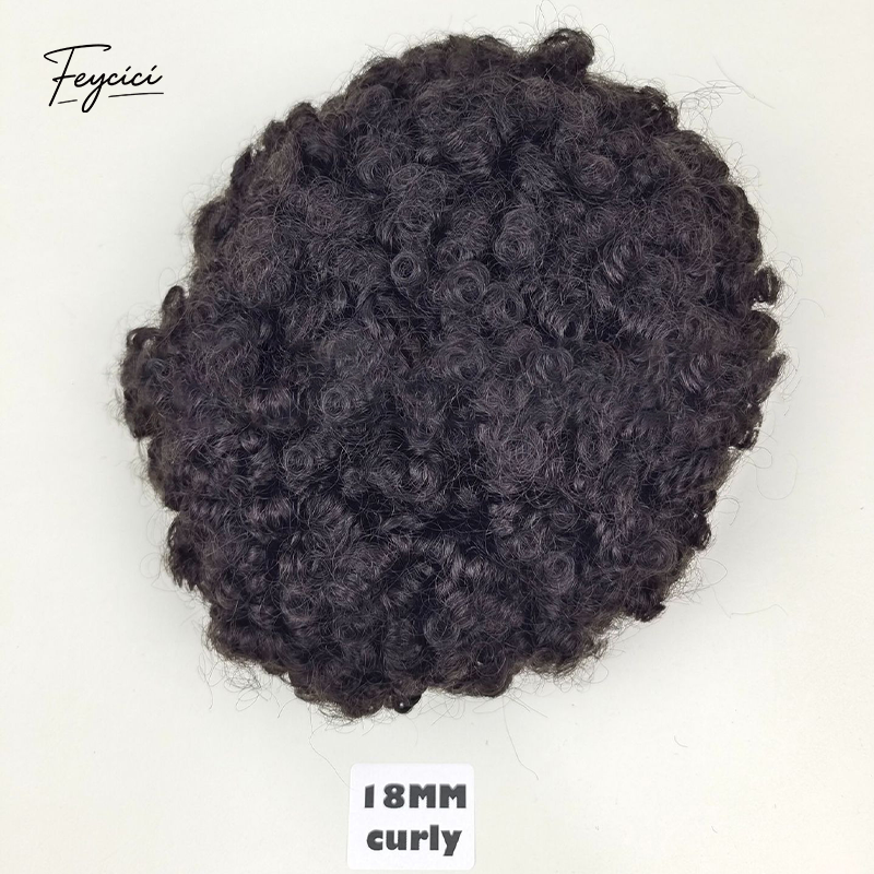 Mens Multi-Texture Wool Curl Toupee - Full PU Skin Base Hair System with Reverse Split Knot