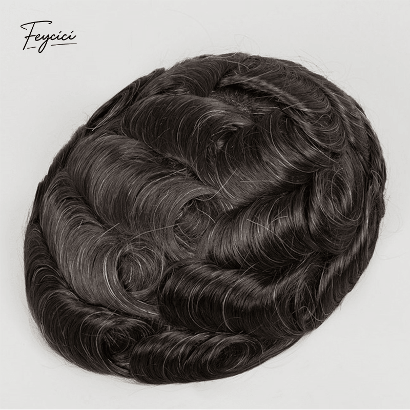 Mens Bio-Skin Toupee - 0.06-0.08mm Full PU V-Loop Knotless Human Hair Replacement System
