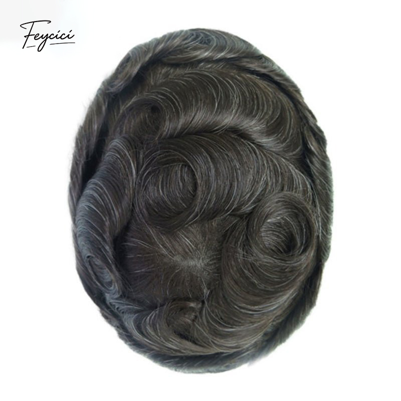 Feycici 8x10 inch super thin skin hair system for men with natural hair and V loop free style, lightweight and discreet.