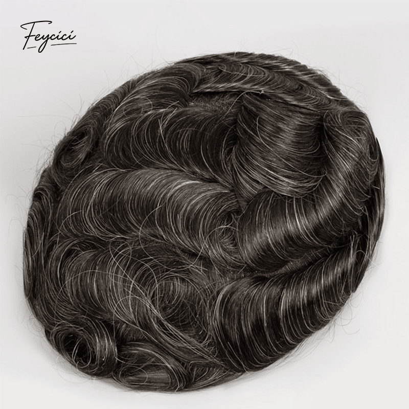 Mens Bio-Skin Toupee - 0.06-0.08mm Full PU V-Loop Knotless Human Hair Replacement System