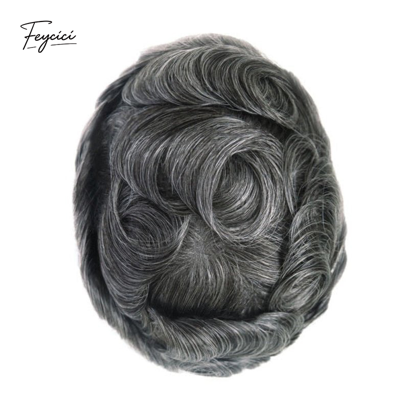 Feycici 8x10 inch invisible thin skin hair system for men with V loop front, natural hairpiece for daily wear, realistic scalp appearance