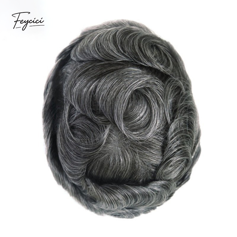Feycici 8x10 inch super thin skin hair system for men with natural hair, V loop style, free style hairpiece on a white background.