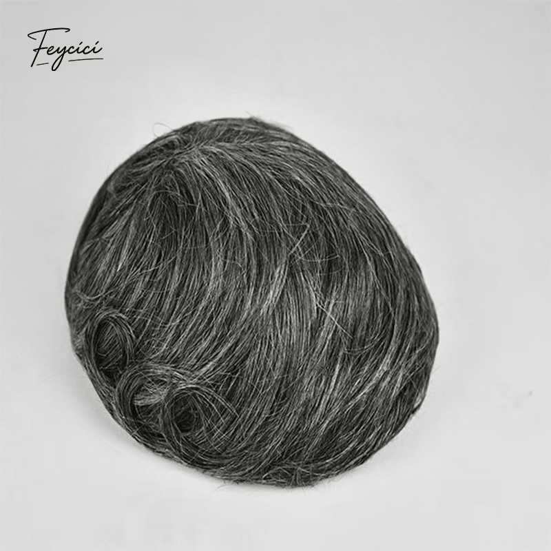 Mens Bio-Skin Toupee - 0.06-0.08mm Full PU V-Loop Knotless Human Hair Replacement System