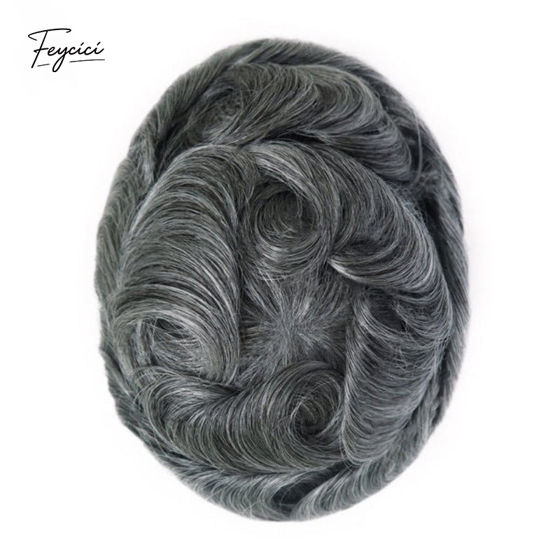 Feycici 8x10 inch invisible thin skin hair system for men with natural hair, V loop front, designed for daily wear.