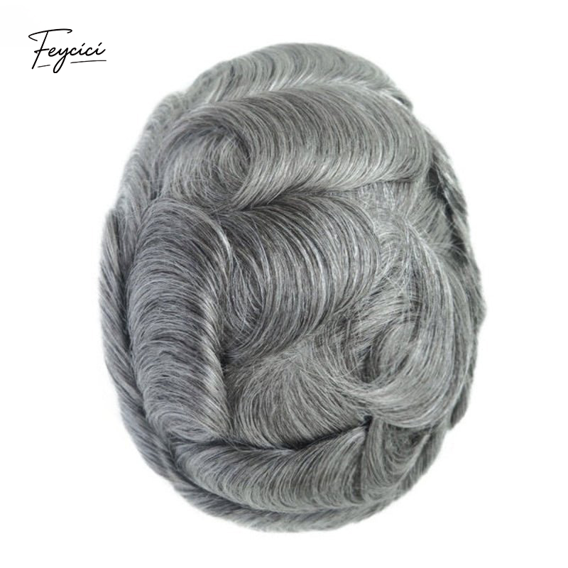 Feycici 8x10 inch invisible thin skin hair system for men with V loop front, natural look, designed for daily wear.