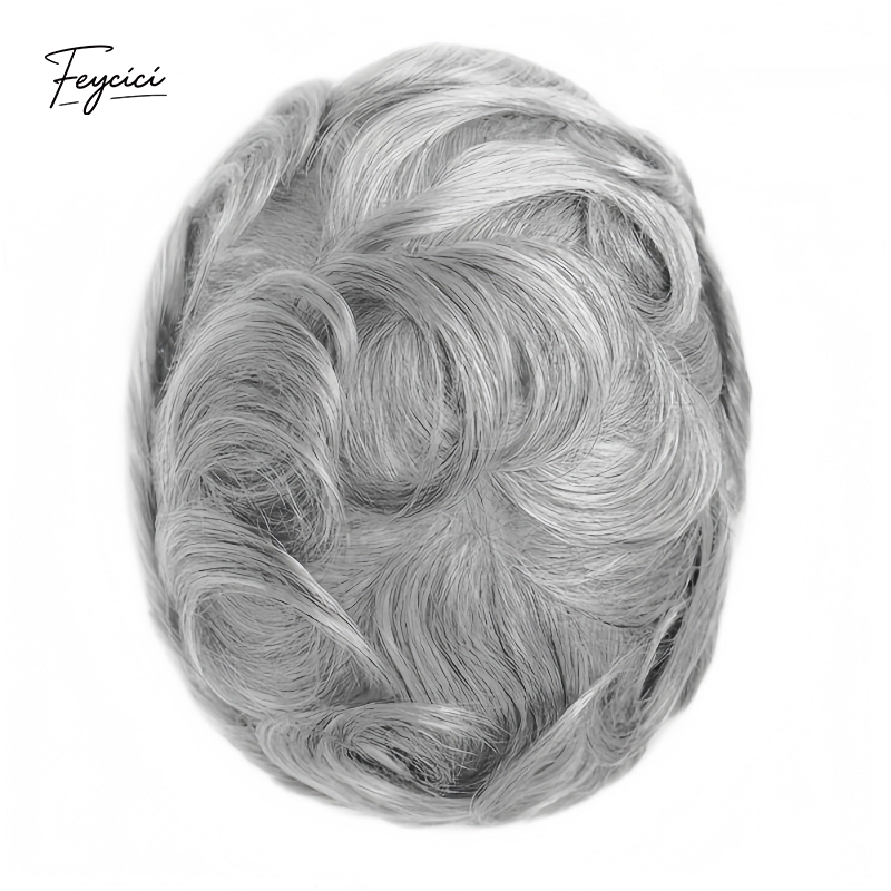 Feycici 8x10 inch invisible thin skin hair system for men with V loop front, natural look, daily wear men's hairpiece.