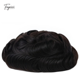 Feycici invisible full lace hair system for men with natural hand-tied hair and 130% density, shown in black color.