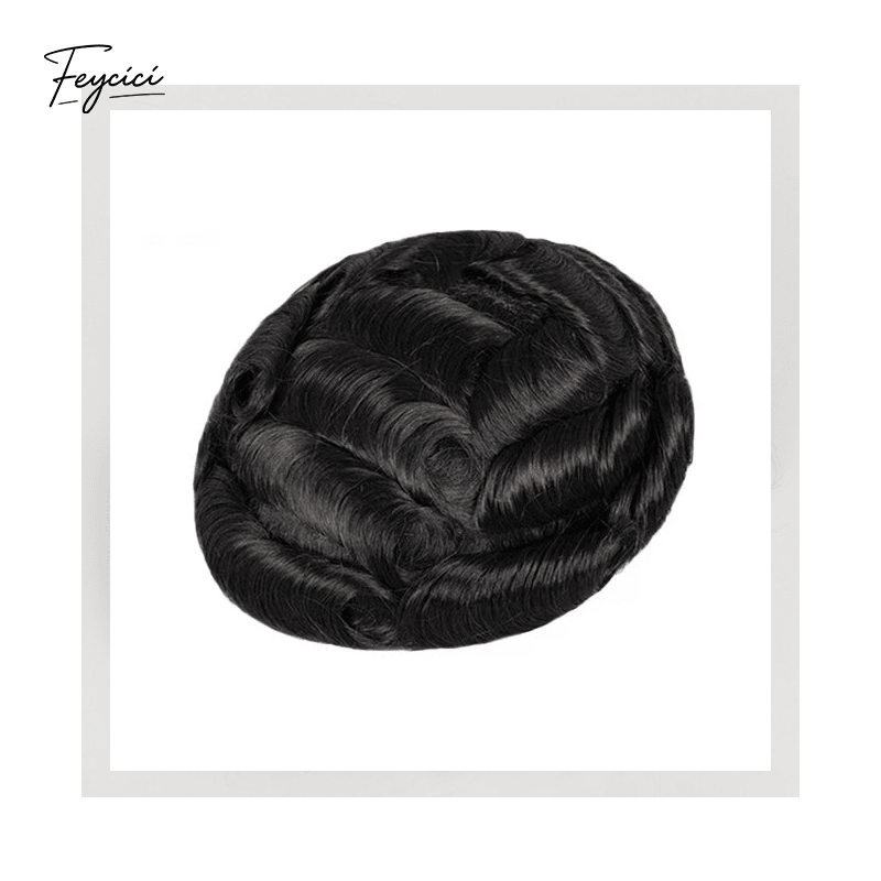 Mens Bio-Skin Toupee - 0.06-0.08mm Full PU V-Loop Knotless Human Hair Replacement System