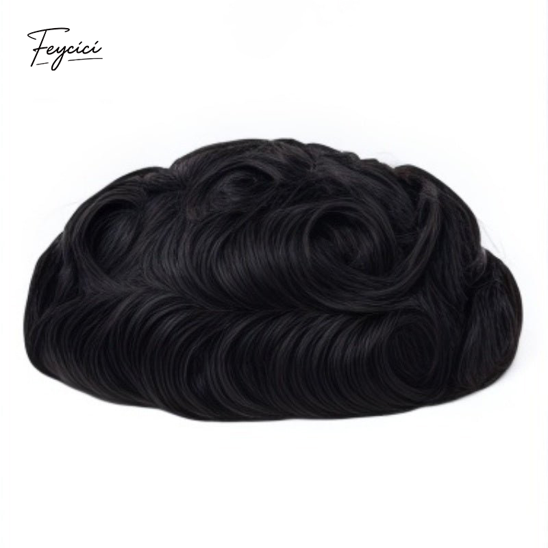 Feycici 8x10 inch durable lace top men's hair system with natural-looking PU hair, 130% density, and lace detailing.