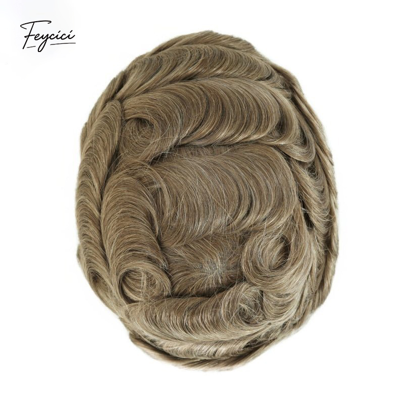 Feycici men's 8x10 inch mono with poly hair system featuring natural hair, 130% density, and free styling options.