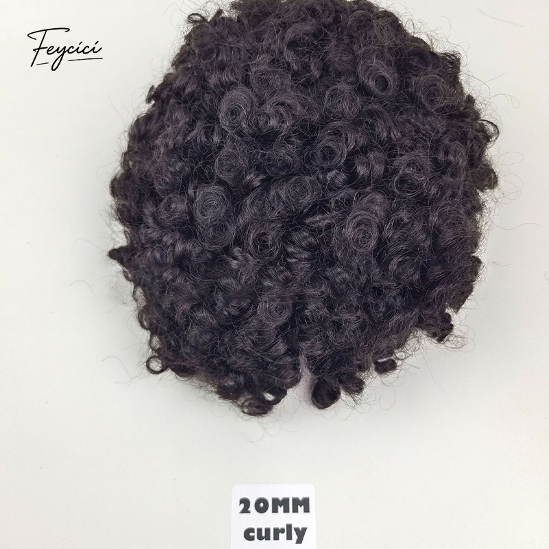 Mens Multi-Texture Wool Curl Toupee - Full PU Skin Base Hair System with Reverse Split Knot