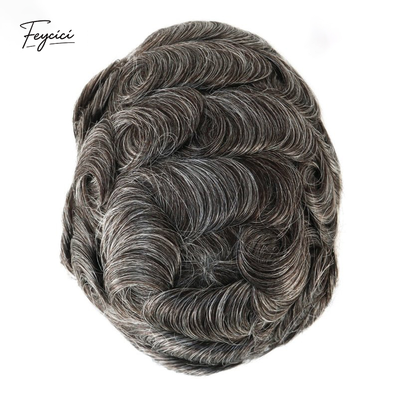 Feycici 8x10 inch black thin skin hair system for men, natural-looking hair piece designed for daily wear, lightweight and comfortable.