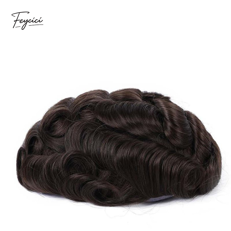 Feycici invisible full lace men's hair system with natural-looking hand-tied hair, 130% density, designed for seamless hair coverage