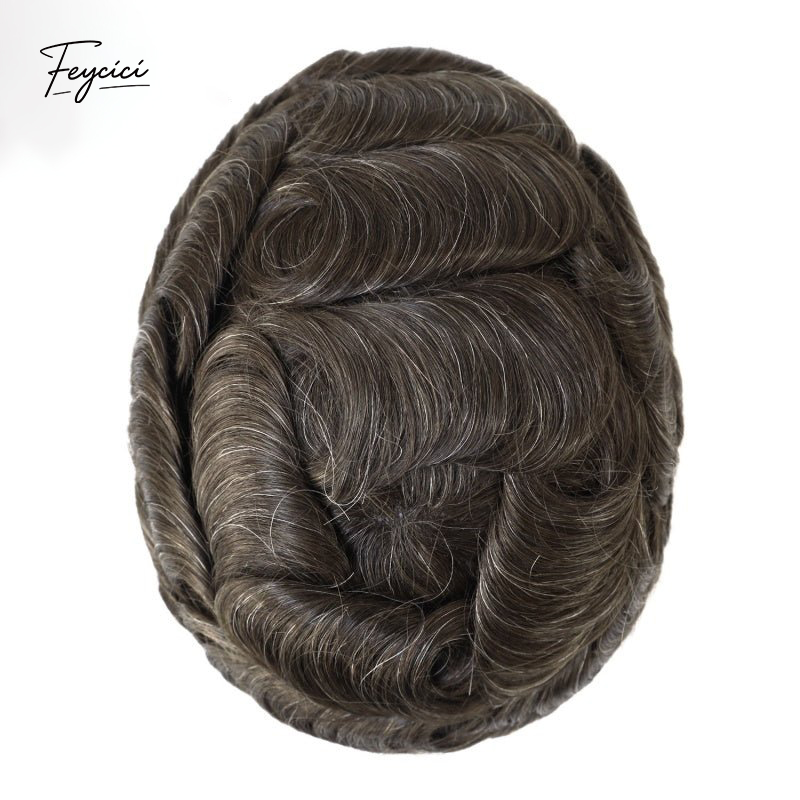 Feycici men's 8x10 inch mono with poly hair system featuring natural hair, 130% density, free style for a realistic look