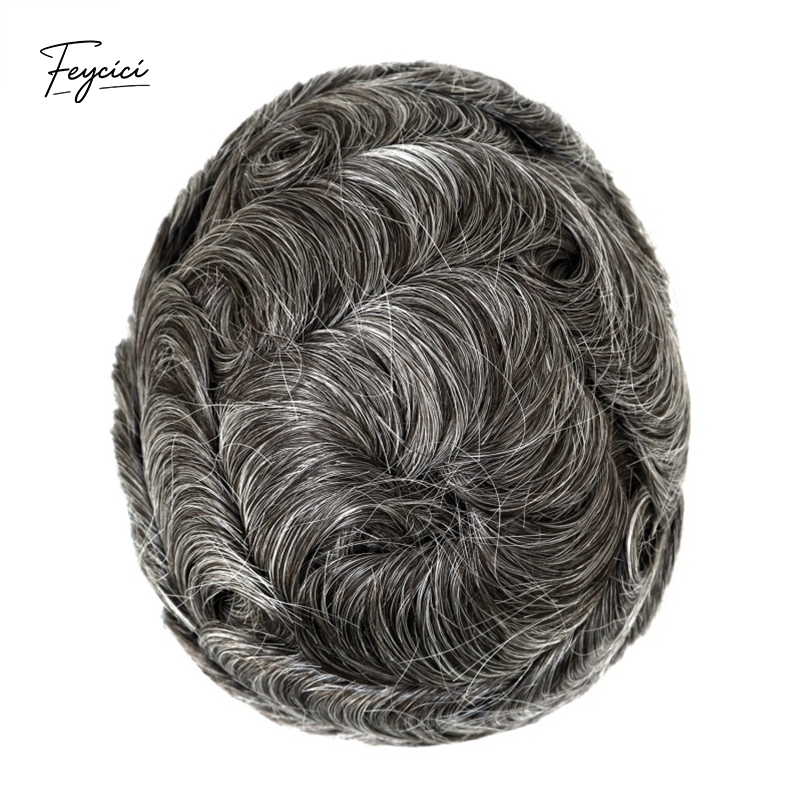 Feycici men's 8x10 inch mono with poly hair system featuring natural hair, 130% density, free style for a realistic look