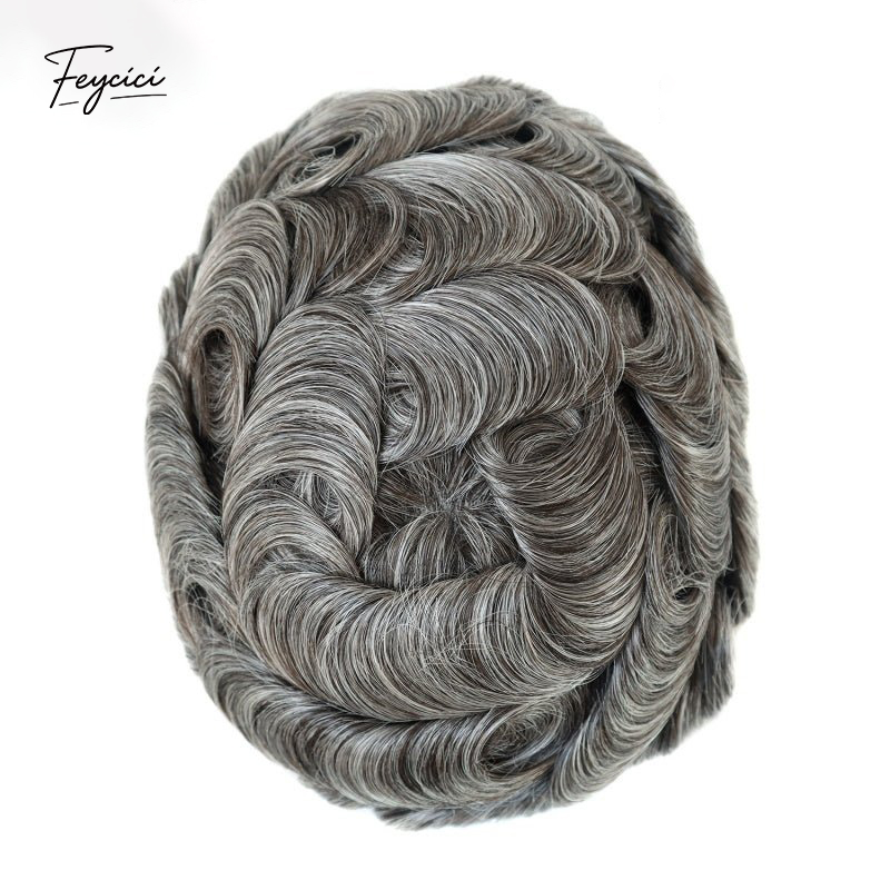 Feycici 8x10 inch mono with poly hair system for men, natural hair piece with 130% density, free styling options.