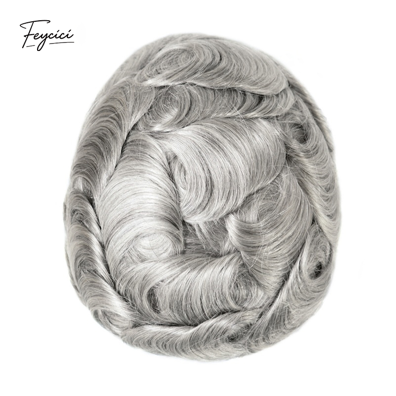 Feycici 8x10 inch mono with poly hair system for men, natural hair piece with 130% density, free style appearance