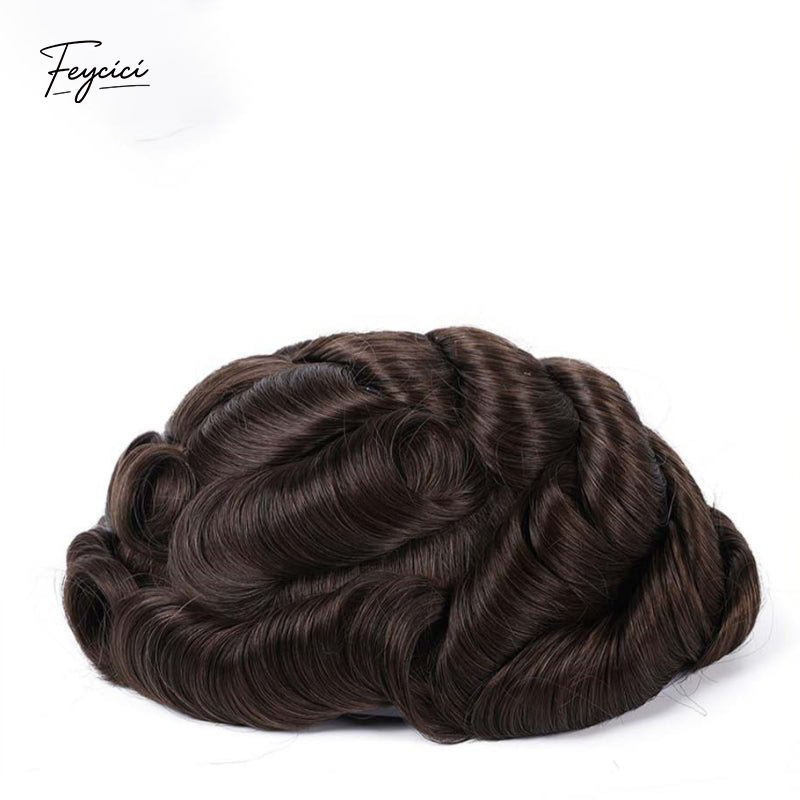 Feycici invisible full lace men's hair system with natural hand-tied hair, 130% density, designed for a seamless look