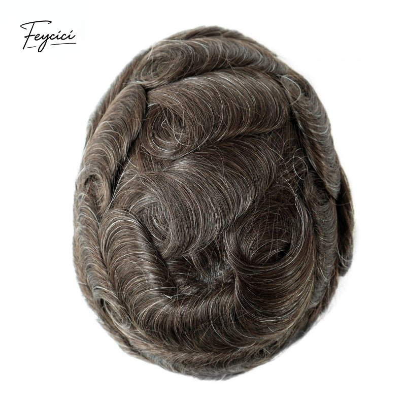 Feycici men's 8x10 inch mono with poly hair system featuring natural hair, 130% density, free style for versatile styling options.