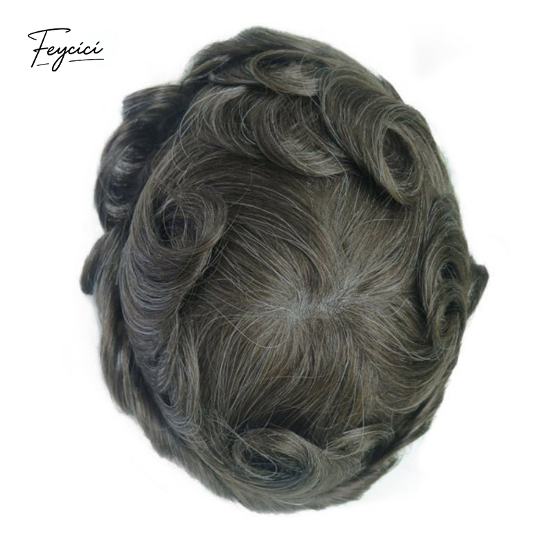 Feycici 8x10 inch super thin skin hair system for men with natural hair, V loop tupee style, free-style design.