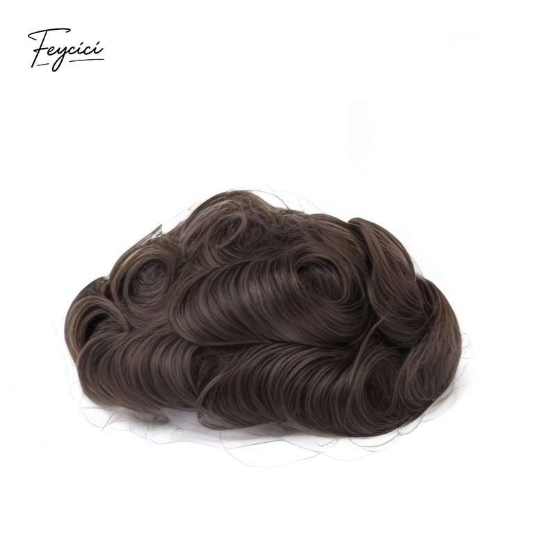 Feycici invisible PU hair system for men with natural full hand-tied hair, ultra 0.12mm thin hairpiece, realistic scalp appearance