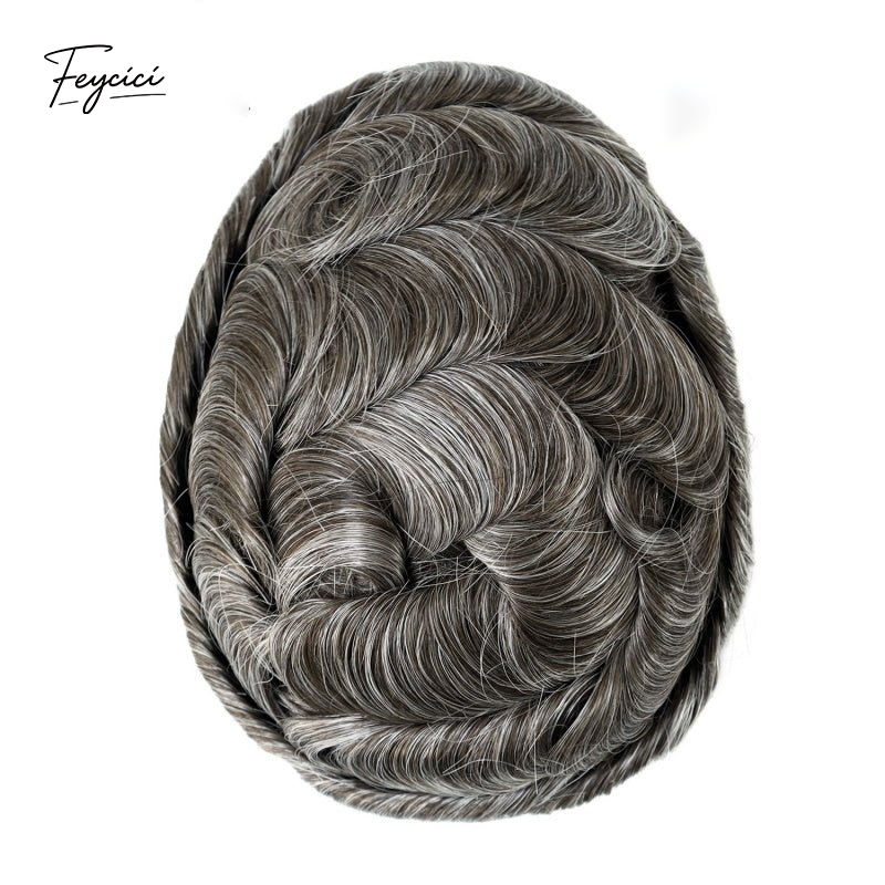 Feycici 8x10 inch mono with poly hair system for men, natural hair piece with 130% density, free styling options.