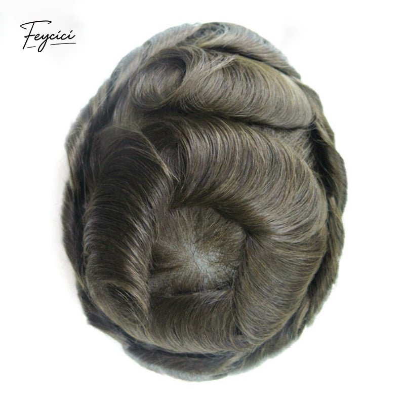 Feycici 8x10 inch super thin skin hair system for men with natural hair, V loop tupee style, free style design, front view