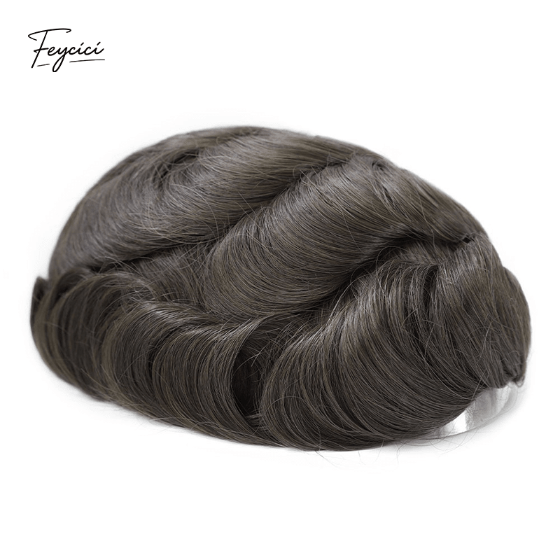 Mens Bio-Skin Toupee - 0.06-0.08mm Full PU V-Loop Knotless Human Hair Replacement System