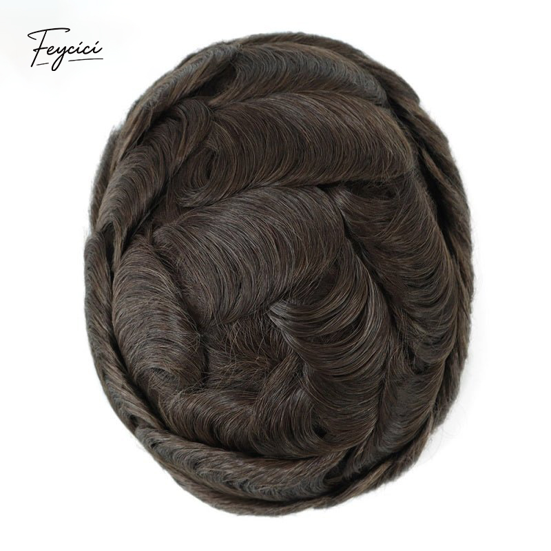 Feycici men's 8x10 inch mono with poly hair system featuring natural hair, 130% density, free style for a realistic look