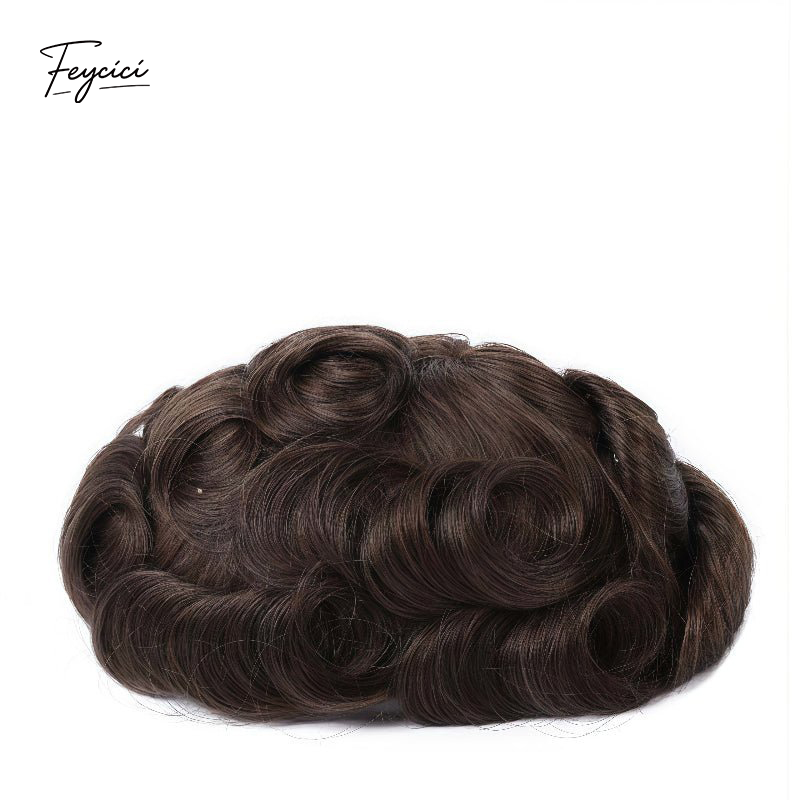 Feycici invisible full lace hair system for men with natural hair, hand-tied full coverage, 130% density, realistic appearance