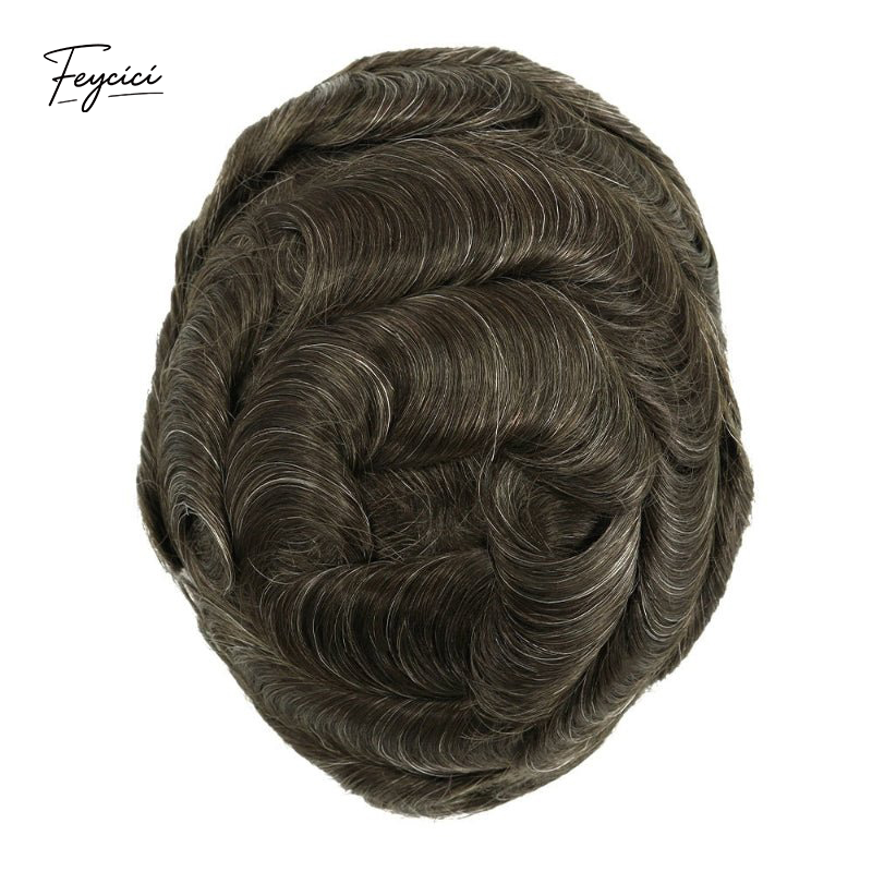 Feycici 8x10 inch invisible thin skin hair system for men with natural hair, V loop front, full hand-tied lace base, realistic appearance