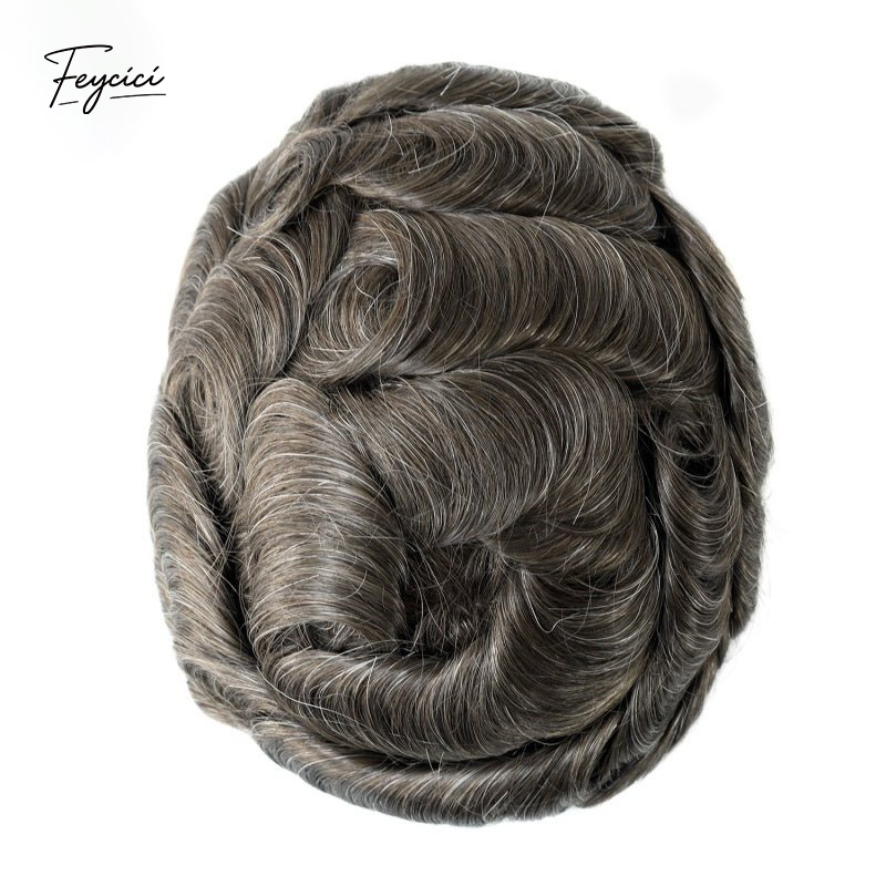 Feycici 8x10 inch mono with poly hair system for men, natural hair piece with 130% density, free style for a realistic look