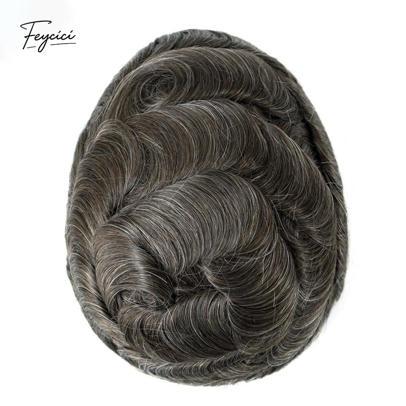 Feycici 8x10 inch mono with poly hair system for men featuring natural hair, 130% density, free style option
