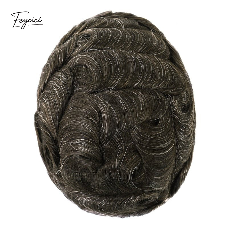 Feycici 8x10 inch invisible thin skin hair system for men with V loop front and full hand-tied natural hair piece