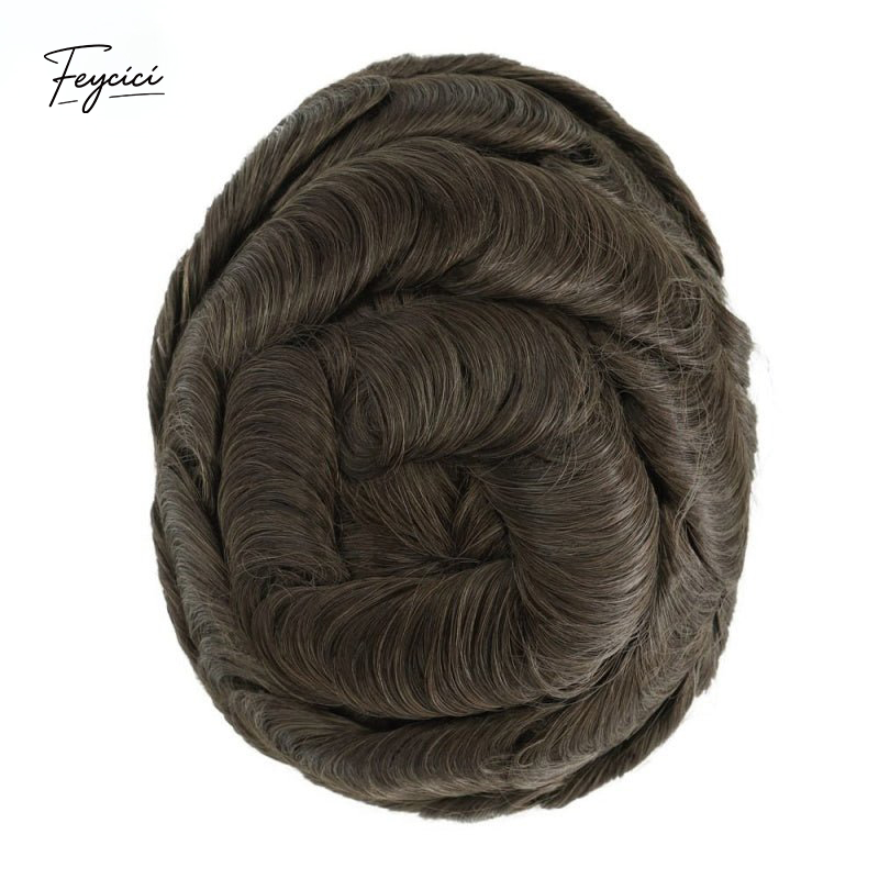 Feycici 8x10 inch mono with poly hair system for men, natural hair piece with 130% density, free style, realistic appearance