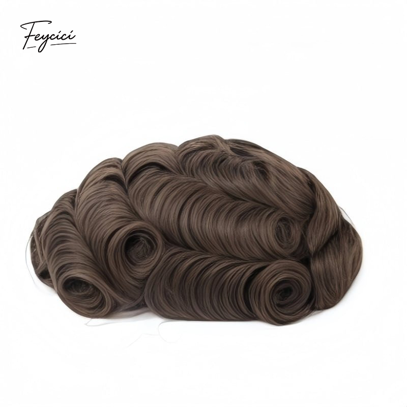 Feycici Invisible PU hair system for men featuring natural hair, full hand-tied, ultra-thin 0.12mm natural hair piece.