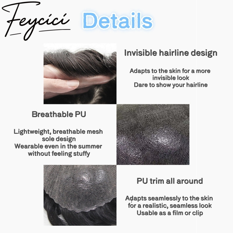 7*9 Pu Mens Wigs Baldness-Natural Hair Piece-Free Style Hair System Toupee11