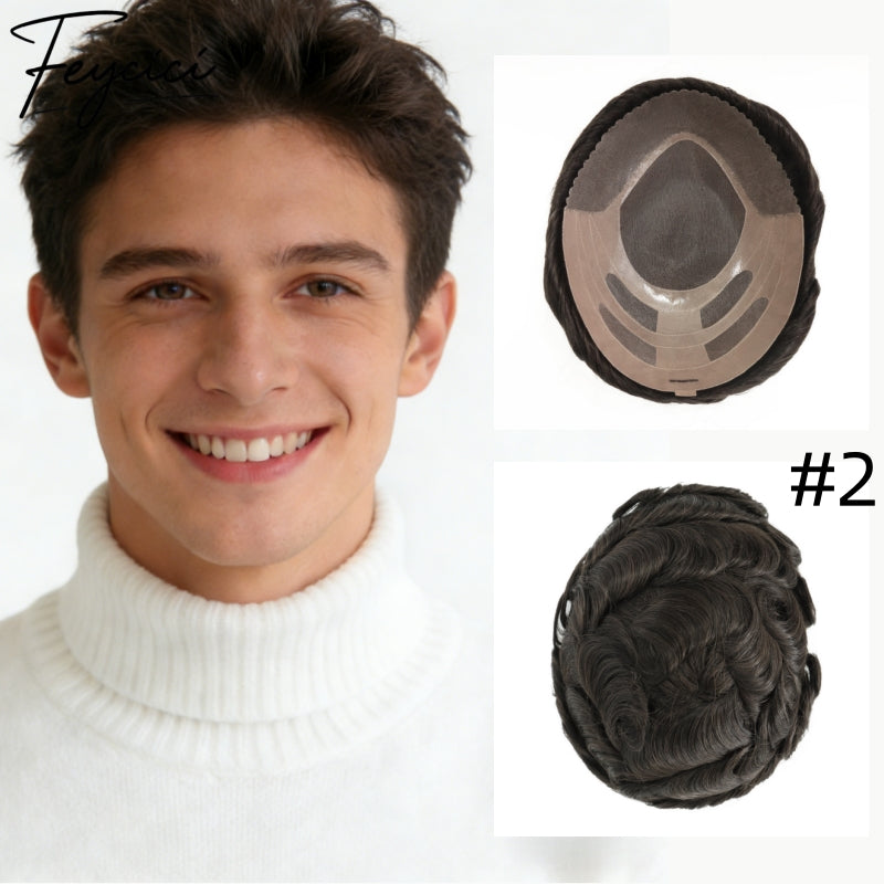 8*10' Mono with Poly Hair System for Men –Natural Hair Piece 130% Density Toupee -Free Style