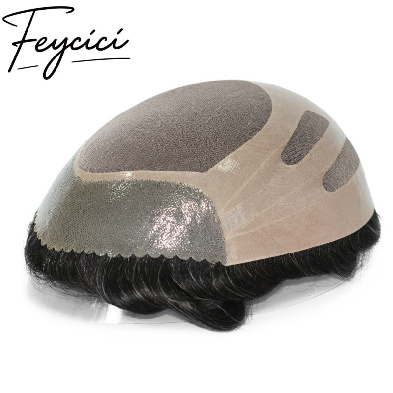 8*10' Mono with Poly Hair System for Men –Natural Hair Piece 130% Density Toupee -Free Style16