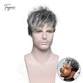8" Mens Textured Shaggy Wig - Grey Mix Synthetic Short Straight Hair1
