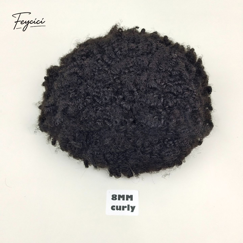 Mens Multi-Texture Wool Curl Toupee - Full PU Skin Base Hair System with Reverse Split Knot