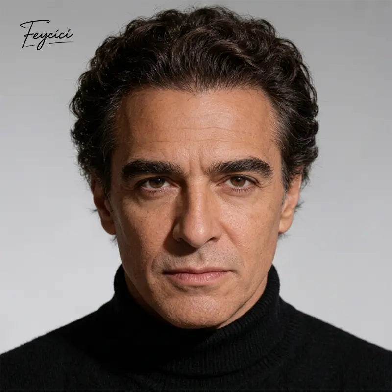 Feycici 8x10 breathable full lace men's hair system with natural hair, ideal for daily wear, lightweight and comfortable.