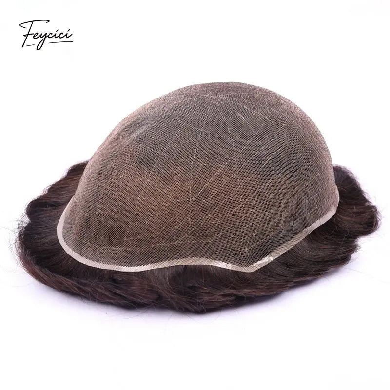 8x10 breathable full lace men's hair system by Feycici, natural hair piece ideal for daily wear, lightweight and comfortable.
