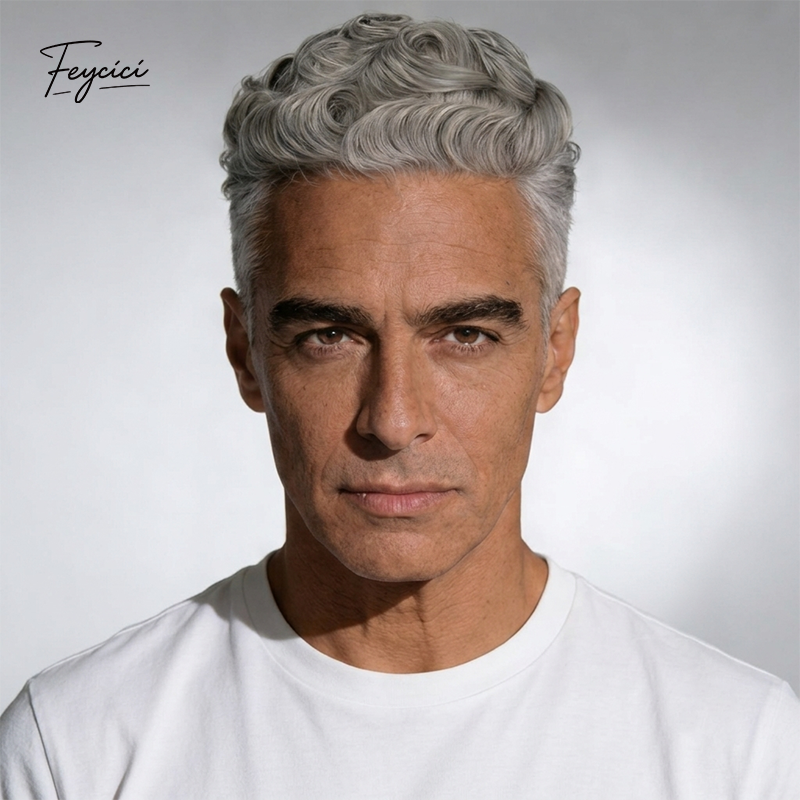 Feycici 8x10 inch durable lace top with PU hair system for men, natural hair piece with 130% density, shown on a mannequin head