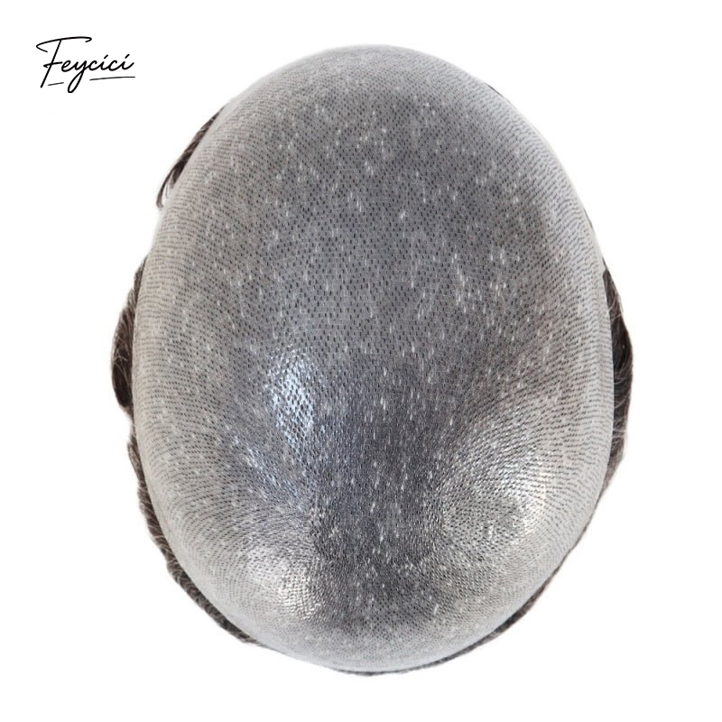 Feycici 8x10 inch invisible thin skin hair system for men in black, natural hair piece designed for daily wear.